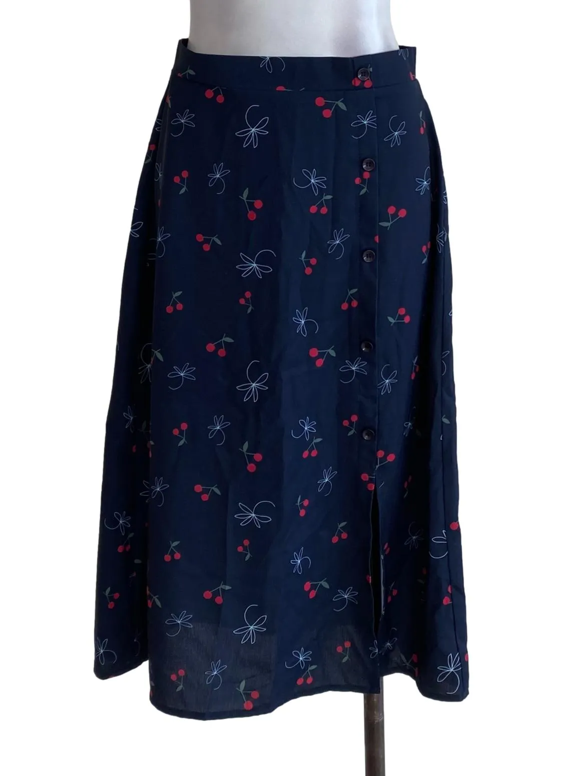 Navy Blue Cherry Patterned Skirt