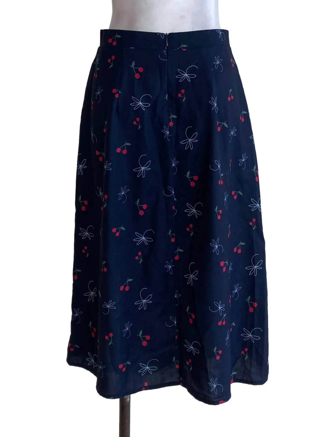 Navy Blue Cherry Patterned Skirt