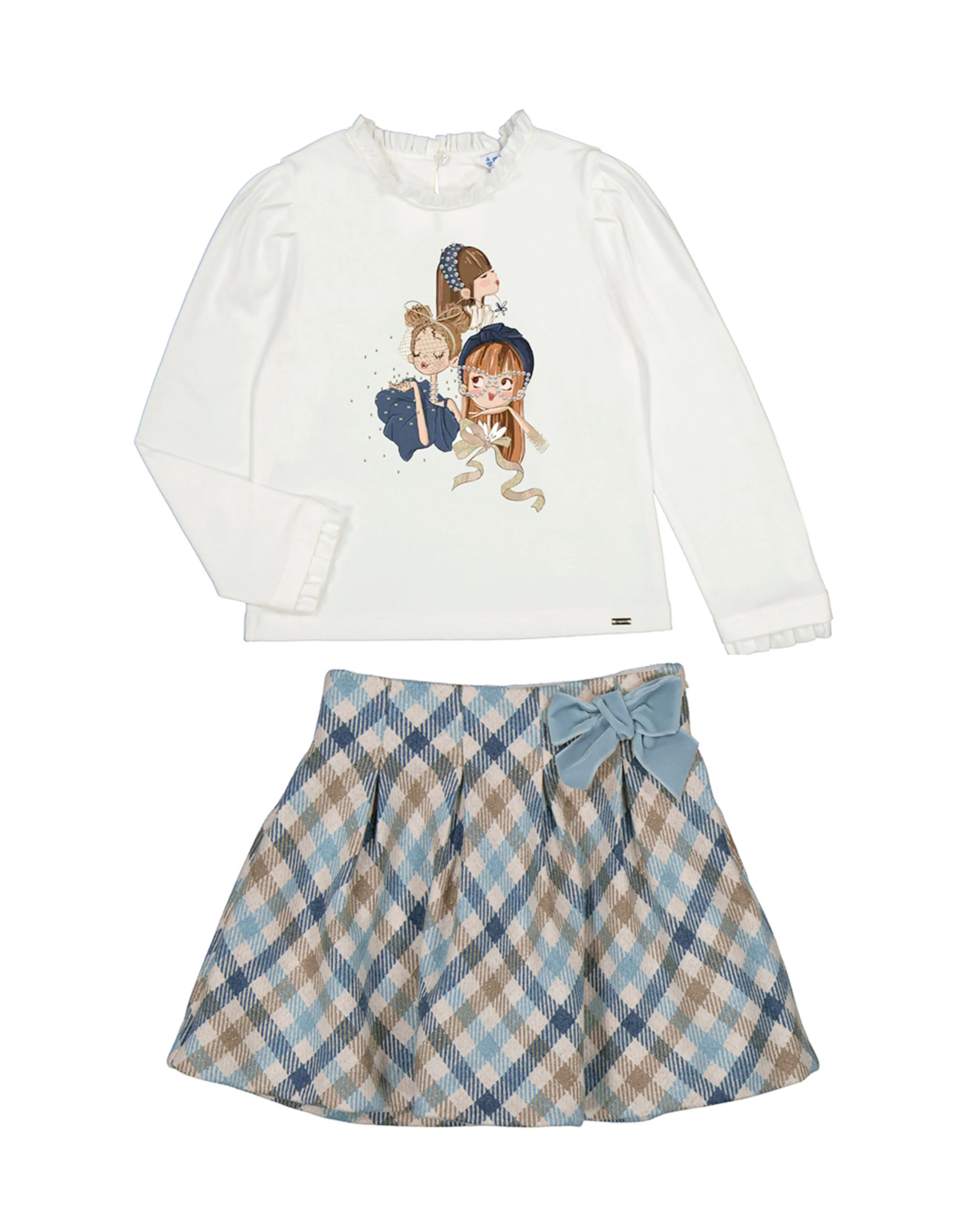 NEW AW24 Mayoral checked skirt set 4065/4901 sky blue 38/12