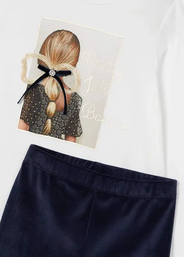 NEW AW24 Mayoral Velvet Leggings Set 4705 Navy/45