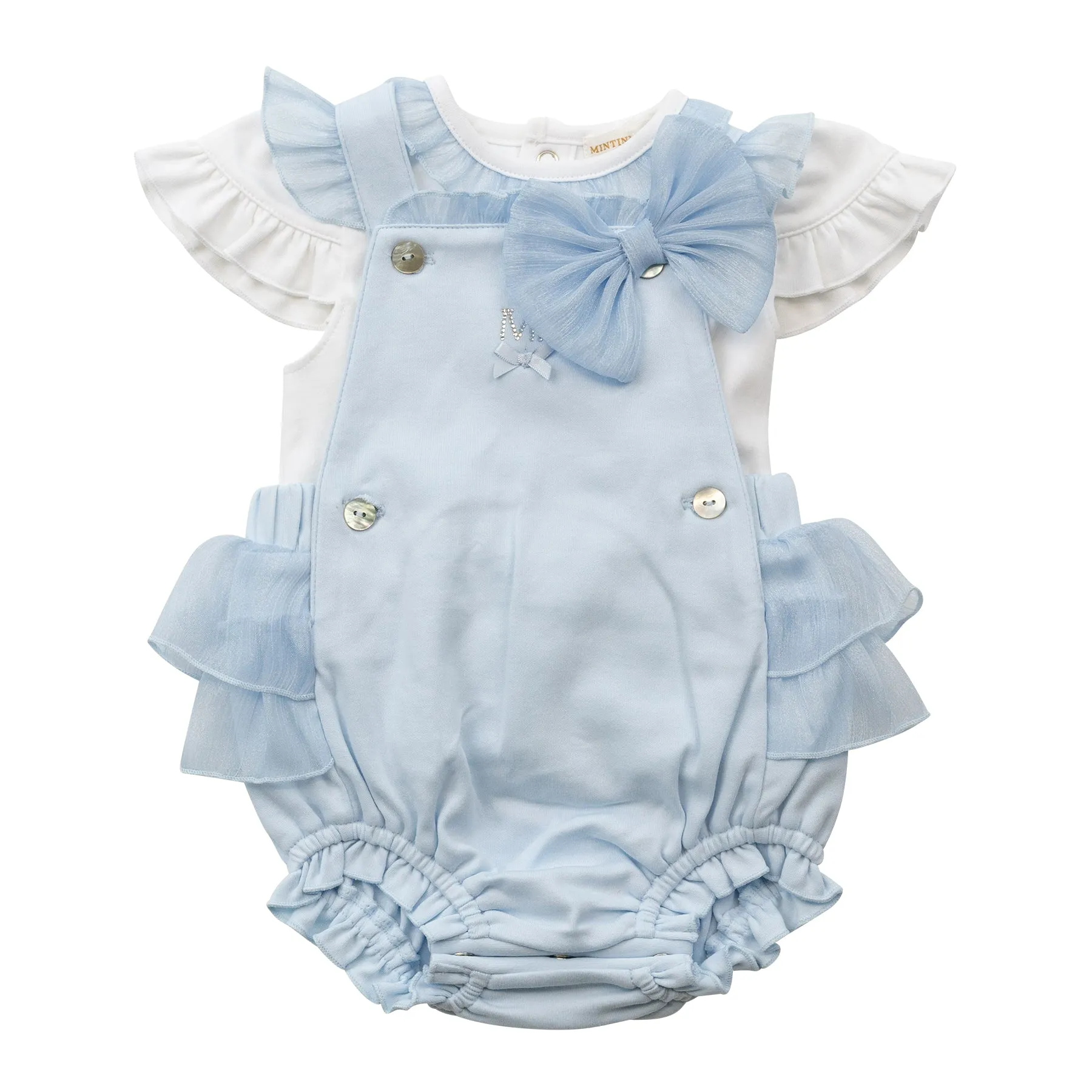 NEW SS25 Mintini frilly Romper white/Blue MB6495