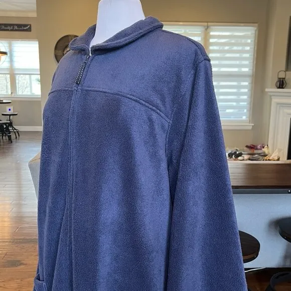 NWT LL Bean Women’s Plus Size 3X Full Zip Winter Fleece Warm Robe Bright Navy