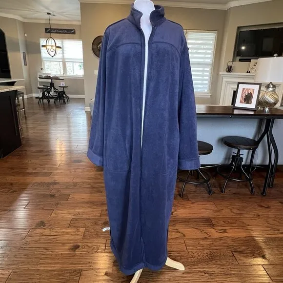 NWT LL Bean Women’s Plus Size 3X Full Zip Winter Fleece Warm Robe Bright Navy