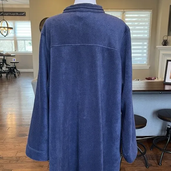 NWT LL Bean Women’s Plus Size 3X Full Zip Winter Fleece Warm Robe Bright Navy