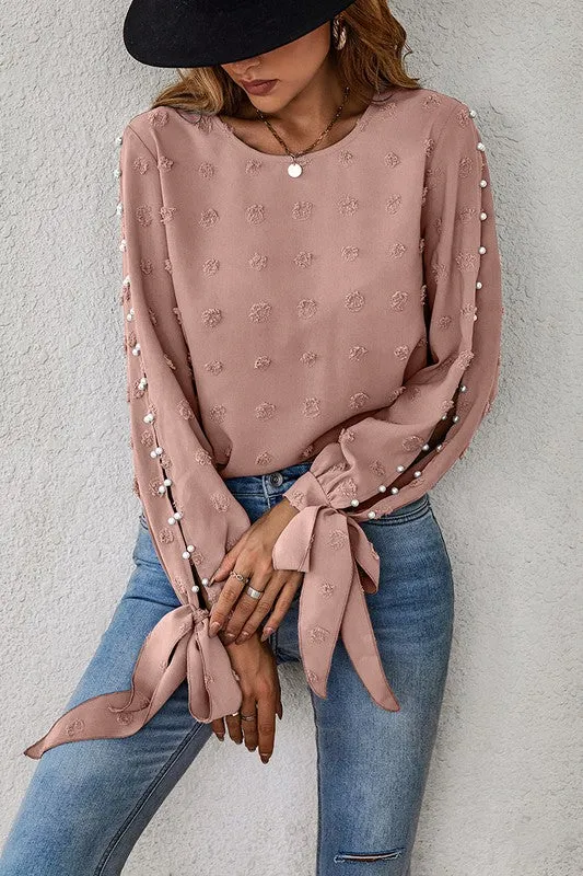 Open Sleeves With Pearls Blouse