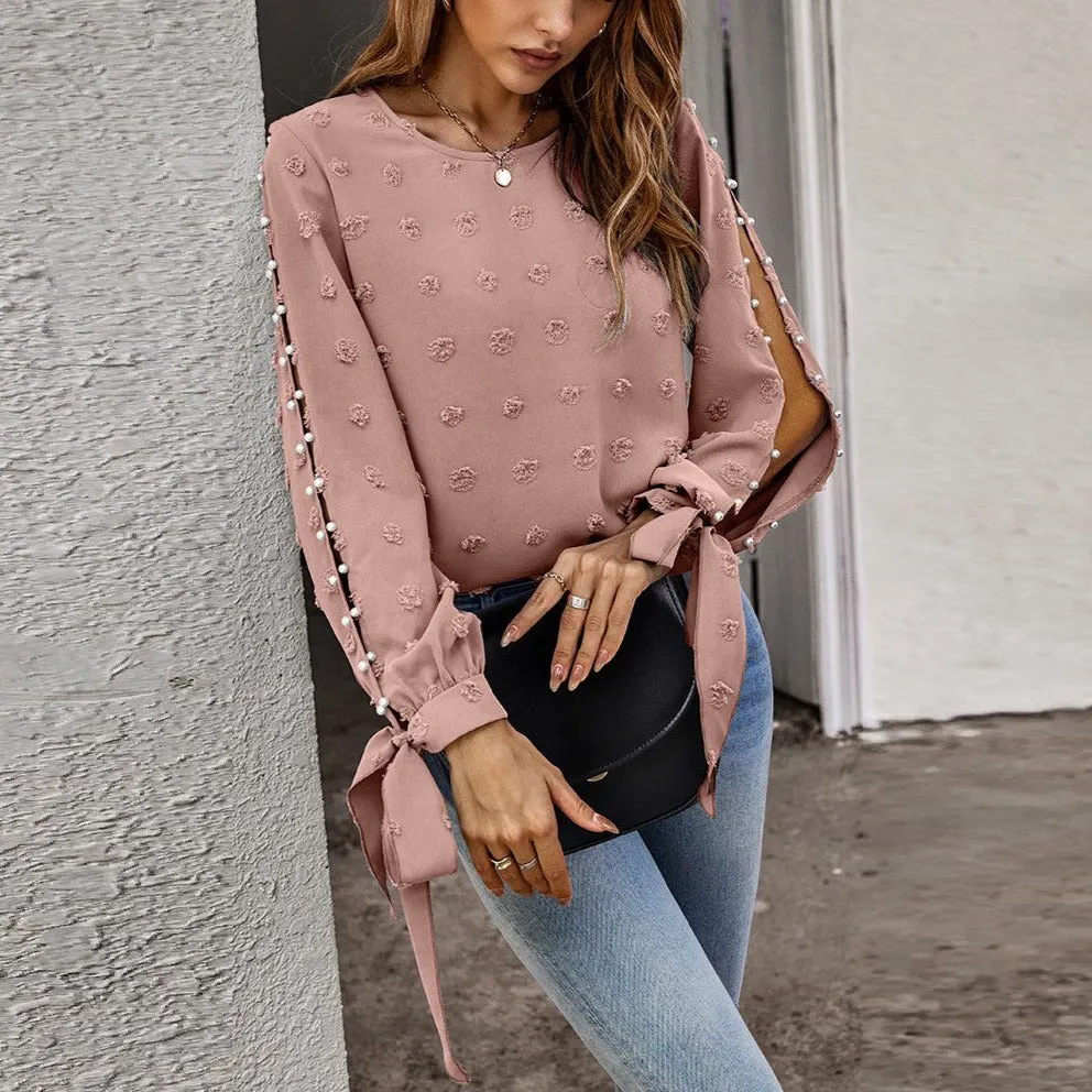 Open Sleeves With Pearls Blouse