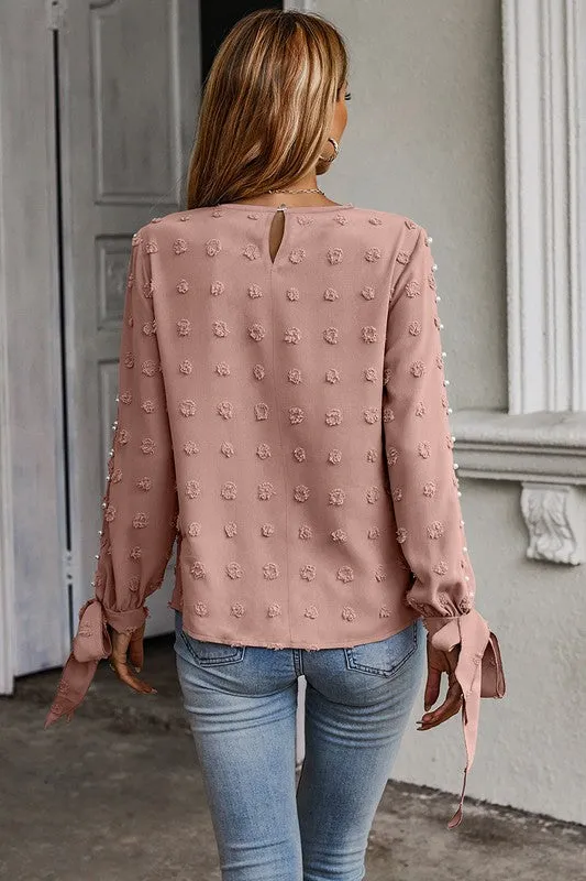 Open Sleeves With Pearls Blouse