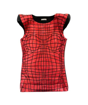 Paco Rabanne Body Morphing Orange Top with Shoulder Pads, SS12, XS