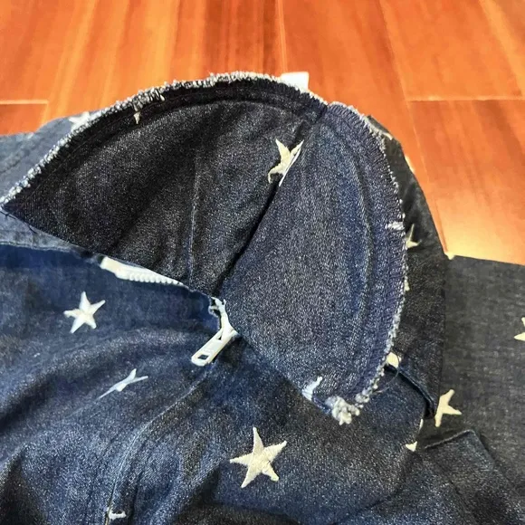 Painted Pony Vintage Navy Jacket Star Print Zip Denim Jean Shoulder Pads  Sz 14