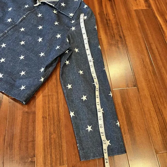 Painted Pony Vintage Navy Jacket Star Print Zip Denim Jean Shoulder Pads  Sz 14
