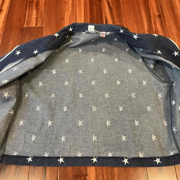 Painted Pony Vintage Navy Jacket Star Print Zip Denim Jean Shoulder Pads  Sz 14
