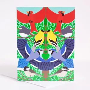 pennsylvania backyard birds art card, blank decorative card for any occasion, cardinal bird, goldfinch bird, blue jay bird