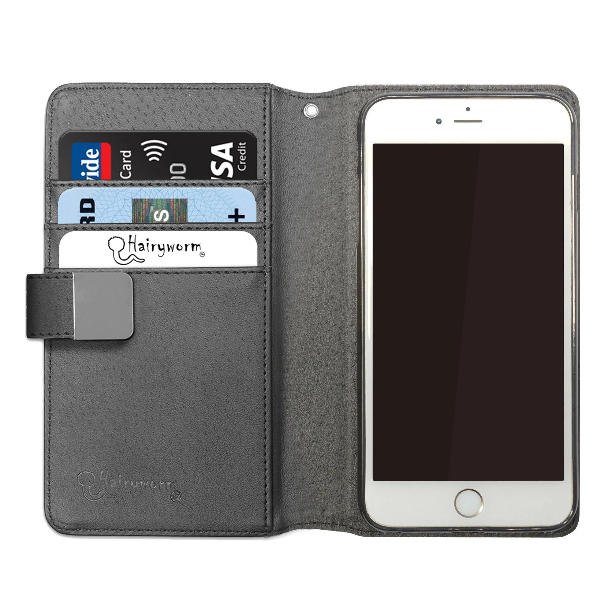 Personalised Honor Phone Leather Wallet with White Initials, Pin Stripes and Droplets on Pink