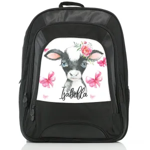 Personalised Rucksack with Cow Pink Bows and Cute Text