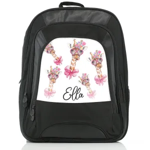 Personalised Rucksack with Giraffe Pink Bow Multicolour Flowers and Cute Text