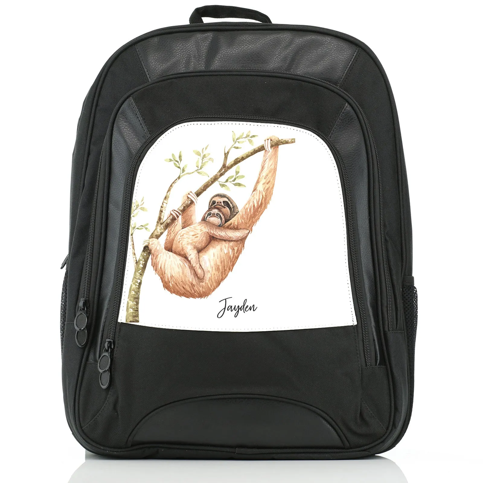Personalised Rucksack with Welcoming Text and Climbing Mum and Baby Sloths