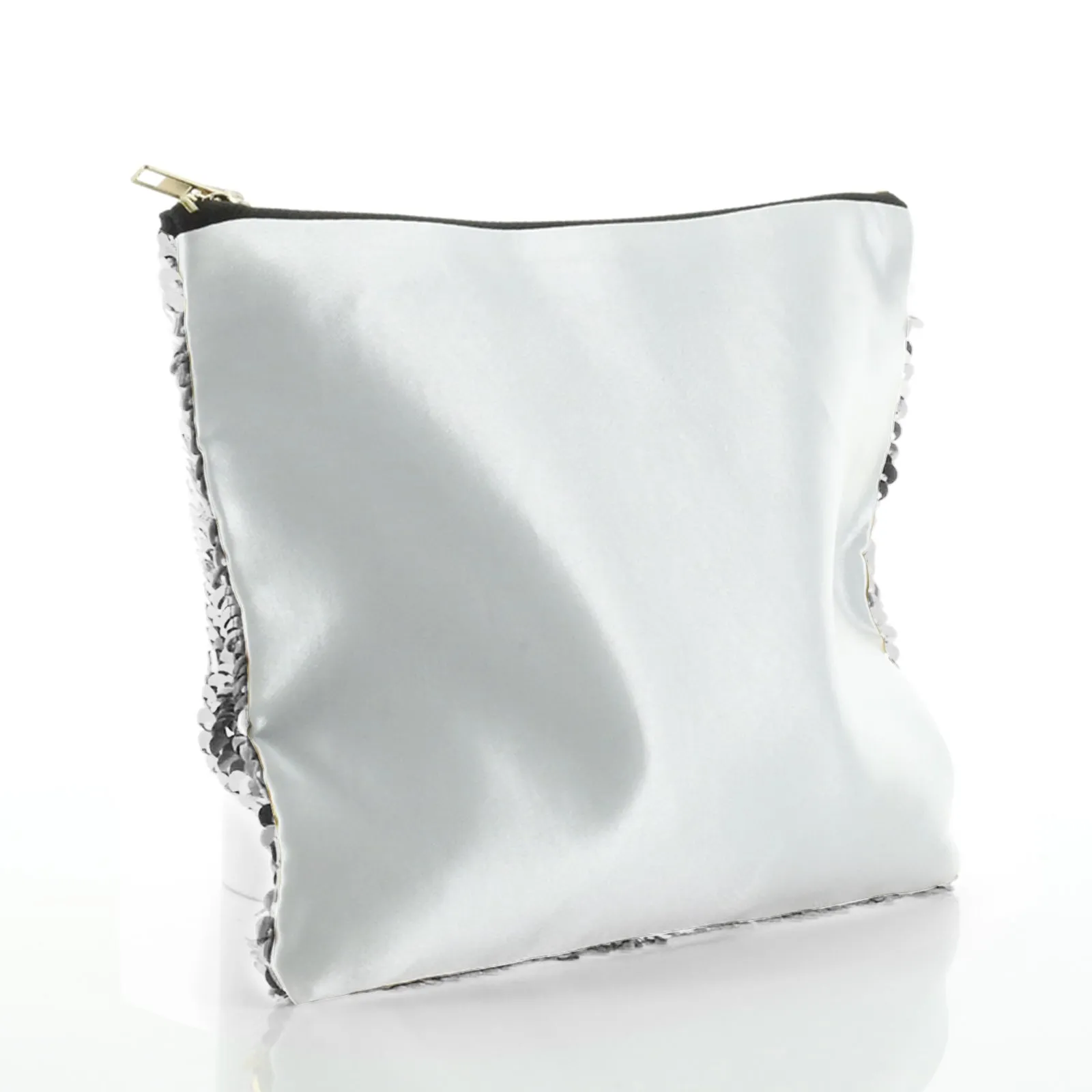 Personalised Sequin Zip Bag with White Polar Bear Blue Butterflies and Cute Text