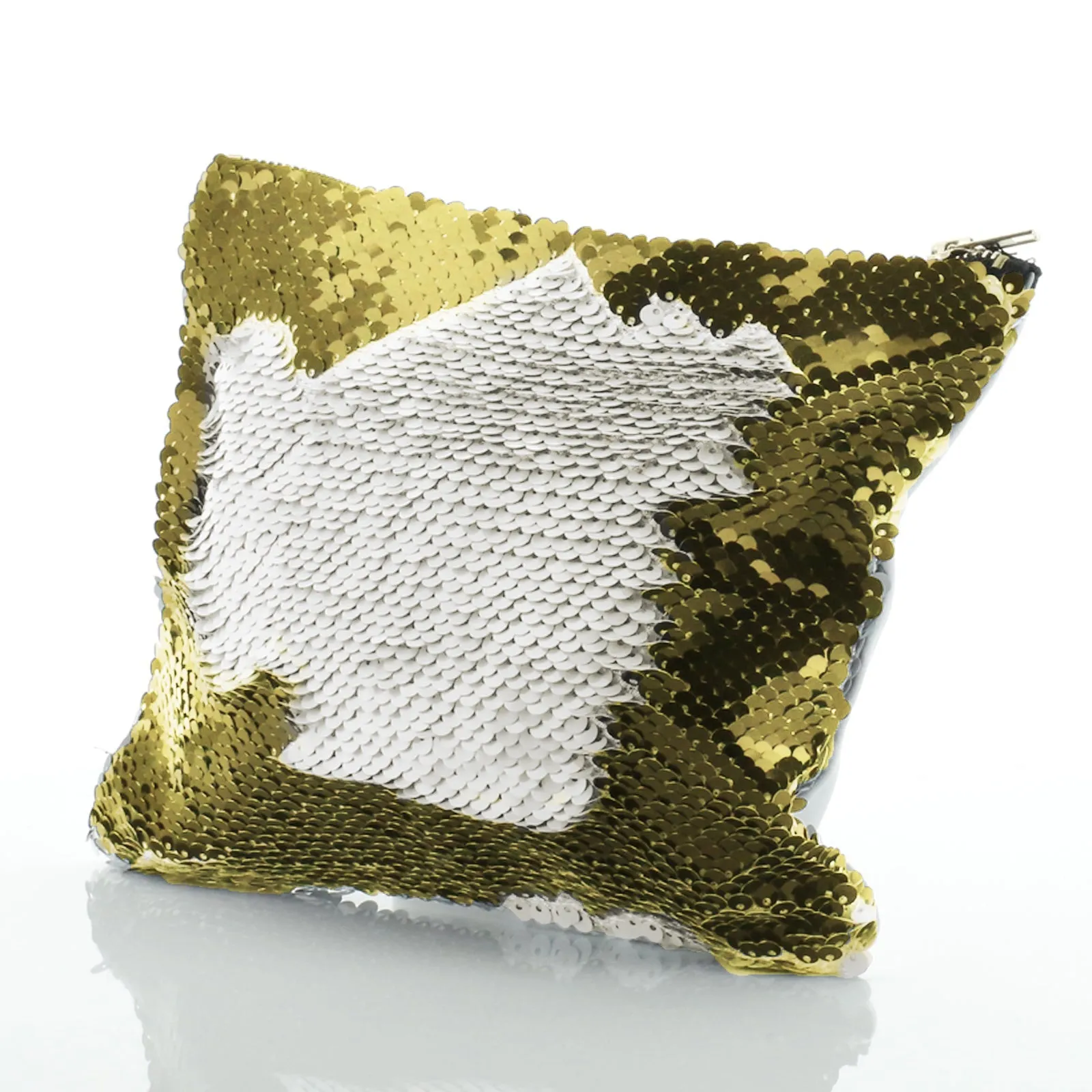 Personalised Sequin Zip Bag with White Polar Bear Blue Butterflies and Cute Text