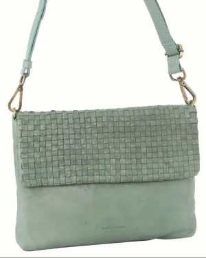 Pierre Cardin Womens Woven Leather Flap Cross-Body Bag/Clutch - Mint Green