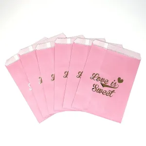 Pink and Gold Love is Sweet Paper Treat Favor Bags 5x7 Gift Bags - 48 count
