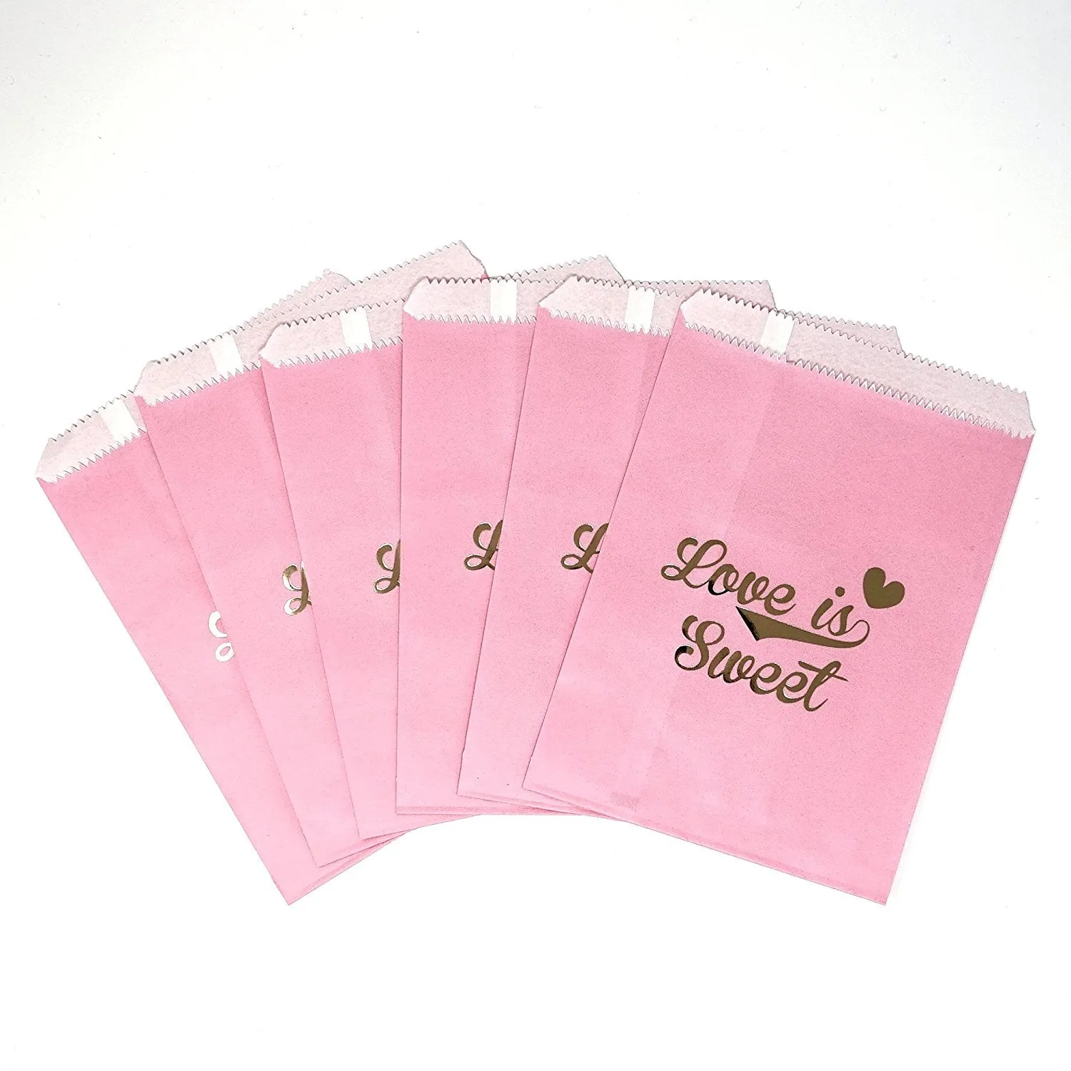 Pink and Gold Love is Sweet Paper Treat Favor Bags 5x7 Gift Bags - 48 count