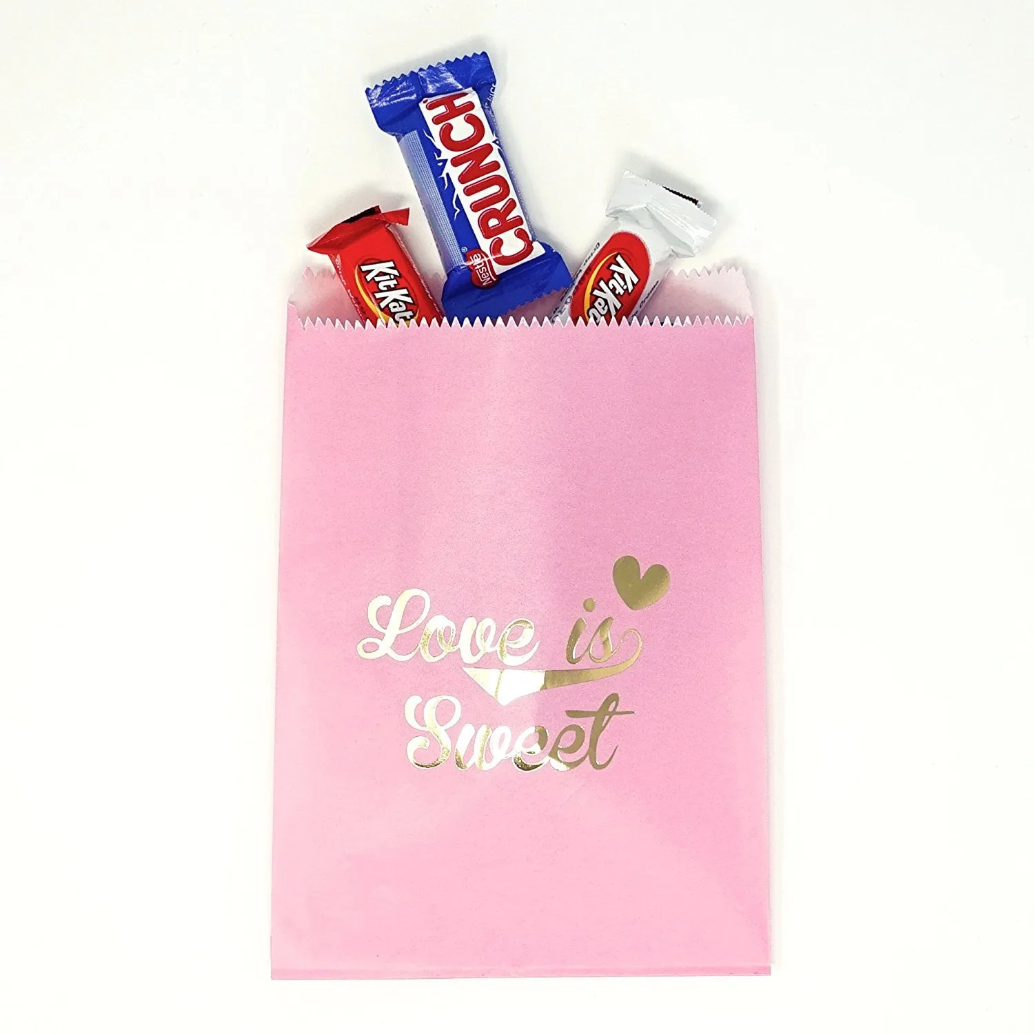 Pink and Gold Love is Sweet Paper Treat Favor Bags 5x7 Gift Bags - 48 count