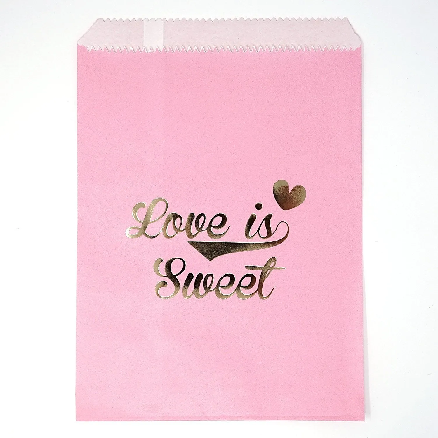 Pink and Gold Love is Sweet Paper Treat Favor Bags 5x7 Gift Bags - 48 count