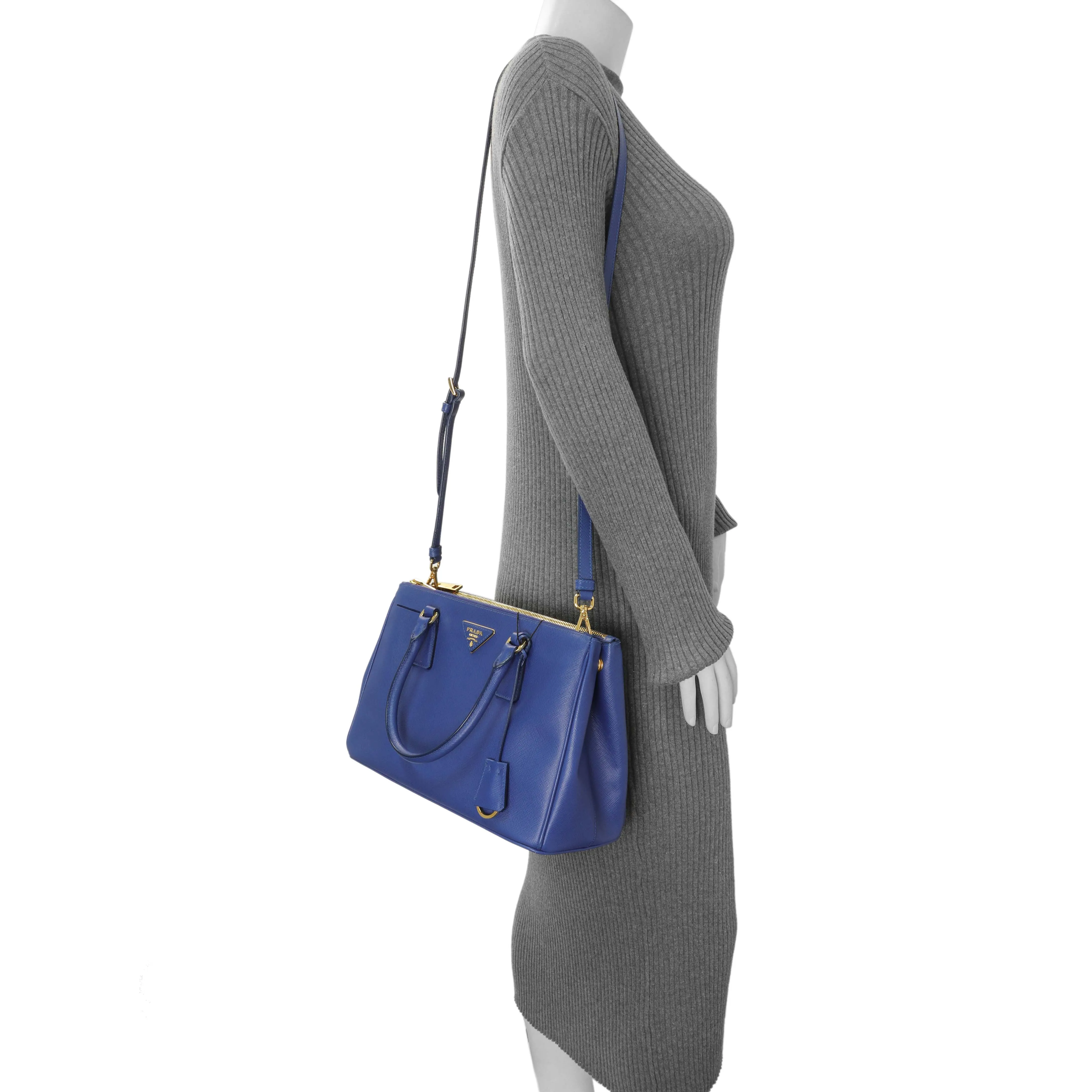 Prada Blue Saffiano Small Galleria Double Zip Tote