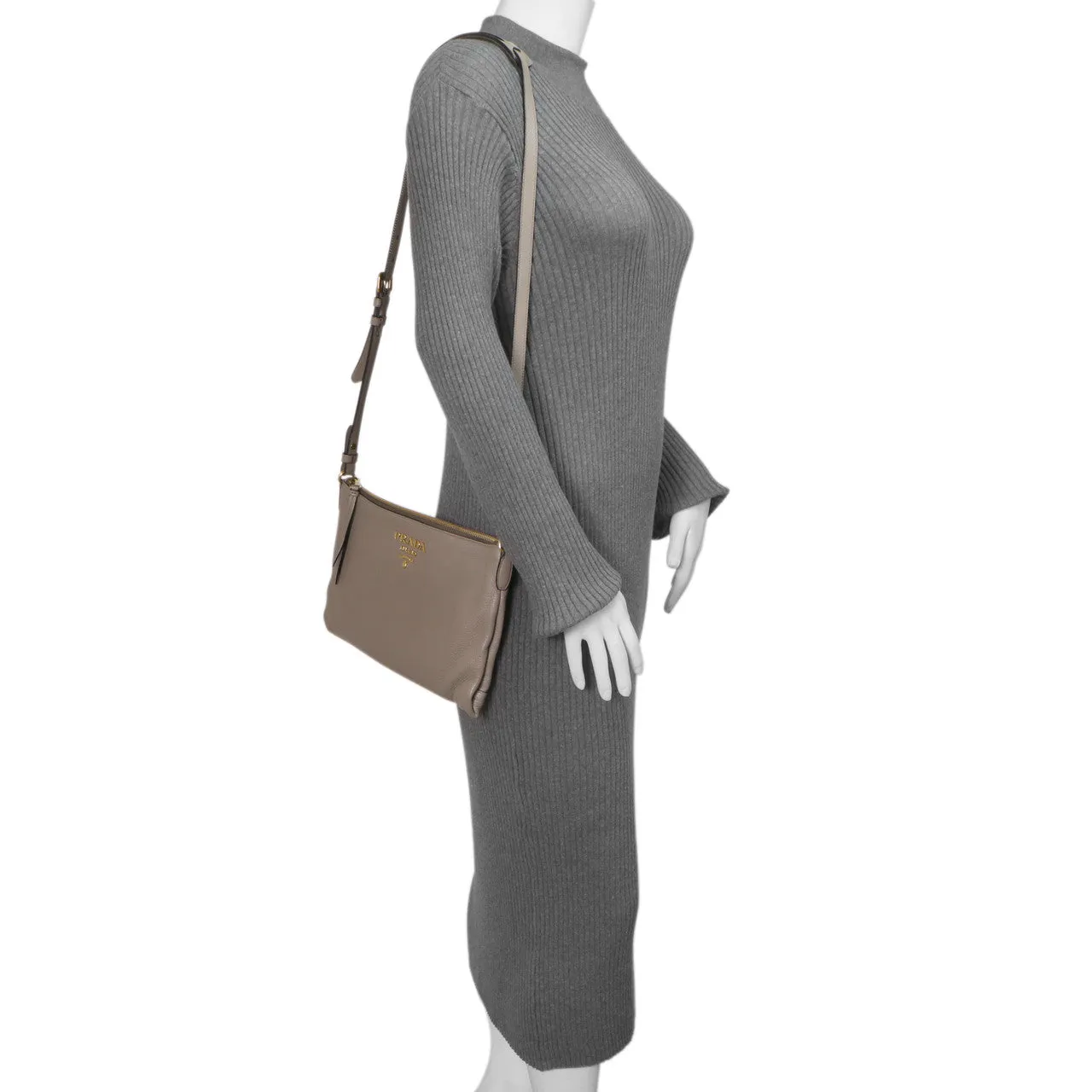 Prada Grey Vitello Daino Soft Crossbody