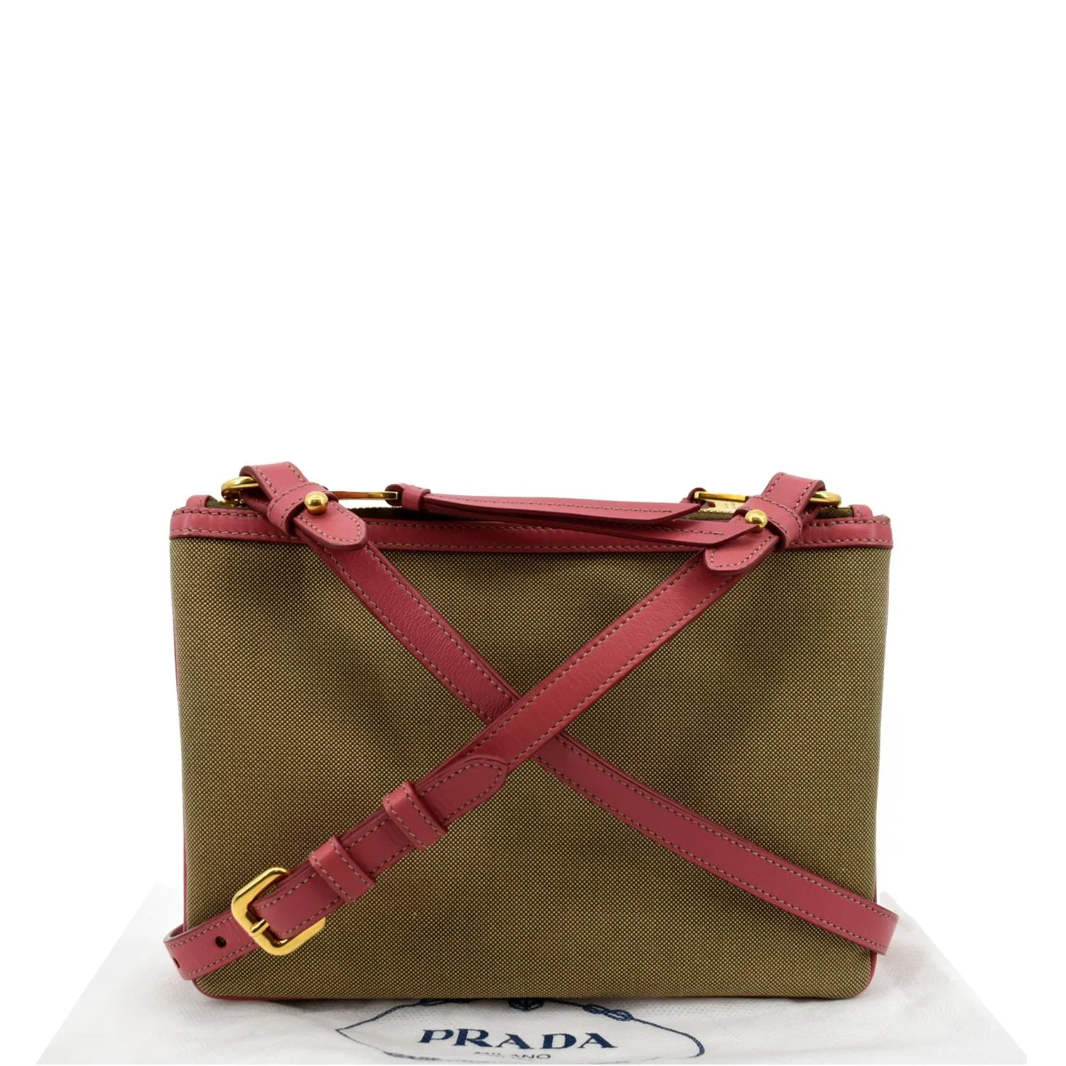PRADA Jacquard Fabric Trim Crossbody Bag Brown