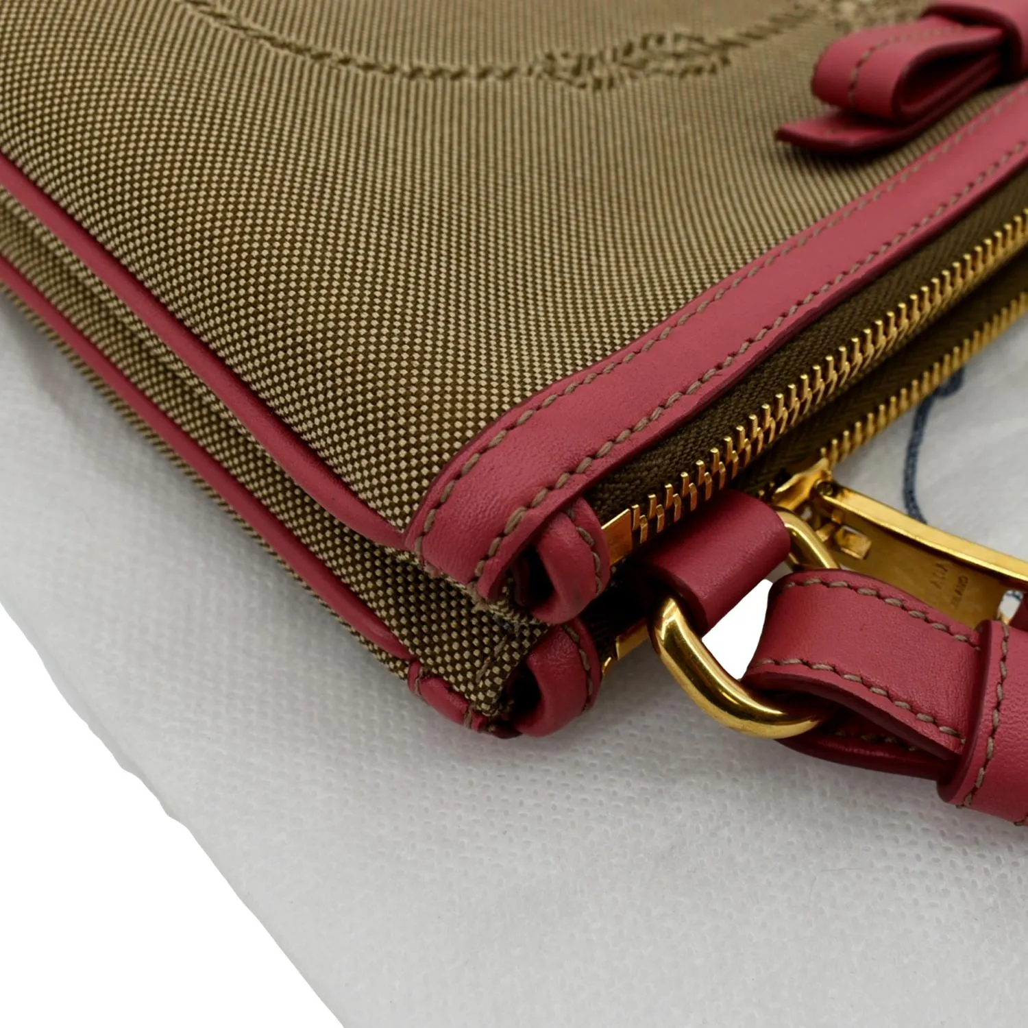 PRADA Jacquard Fabric Trim Crossbody Bag Brown