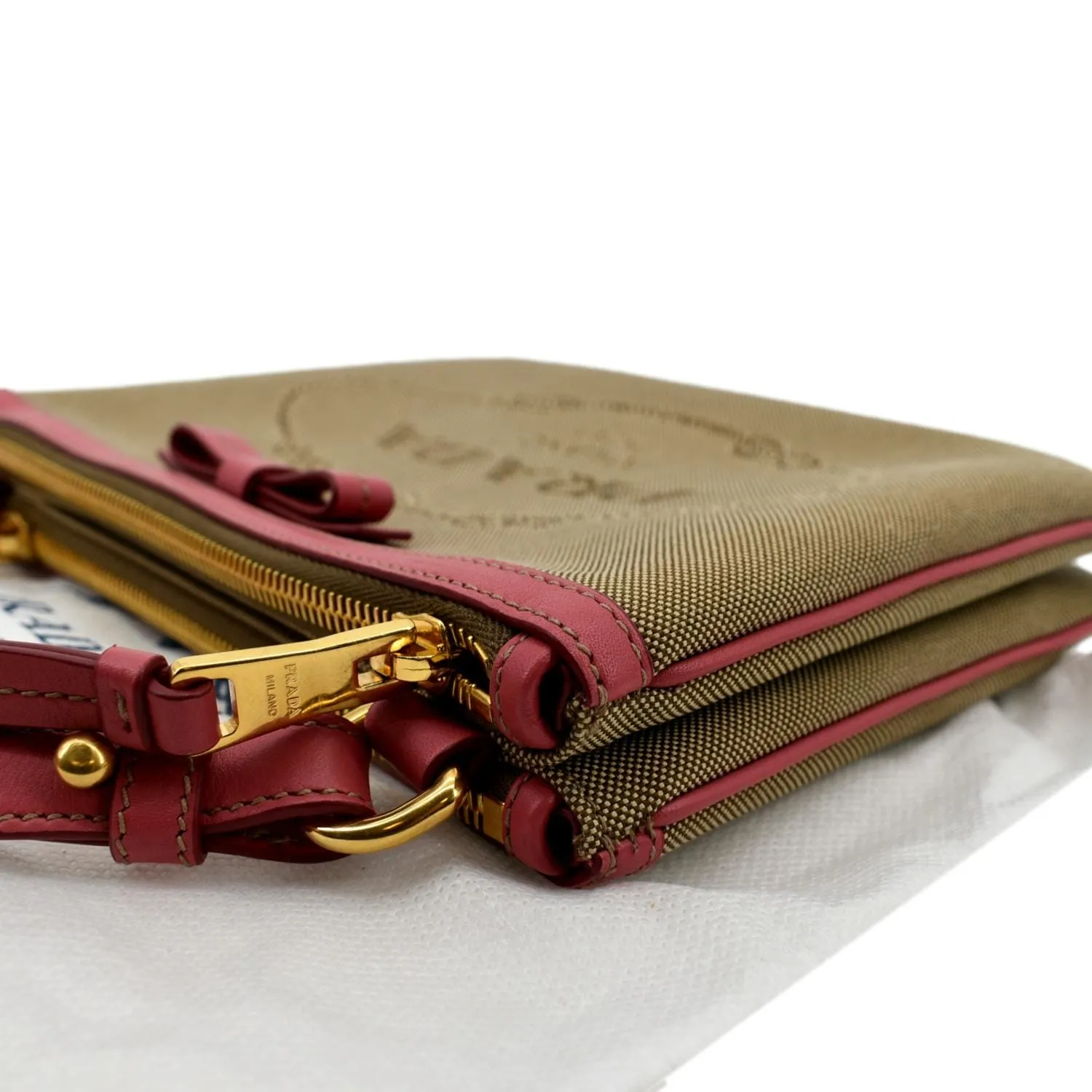 PRADA Jacquard Fabric Trim Crossbody Bag Brown