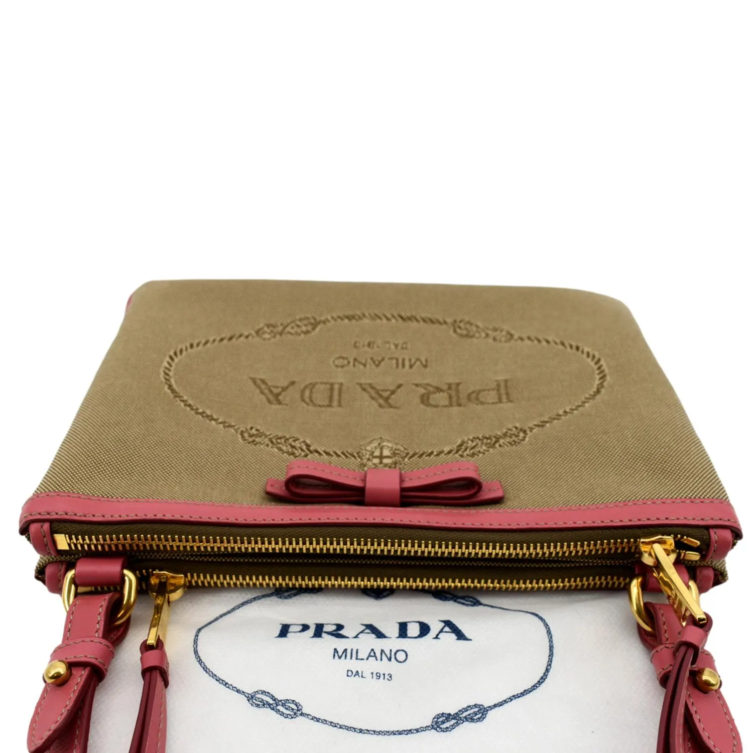 PRADA Jacquard Fabric Trim Crossbody Bag Brown