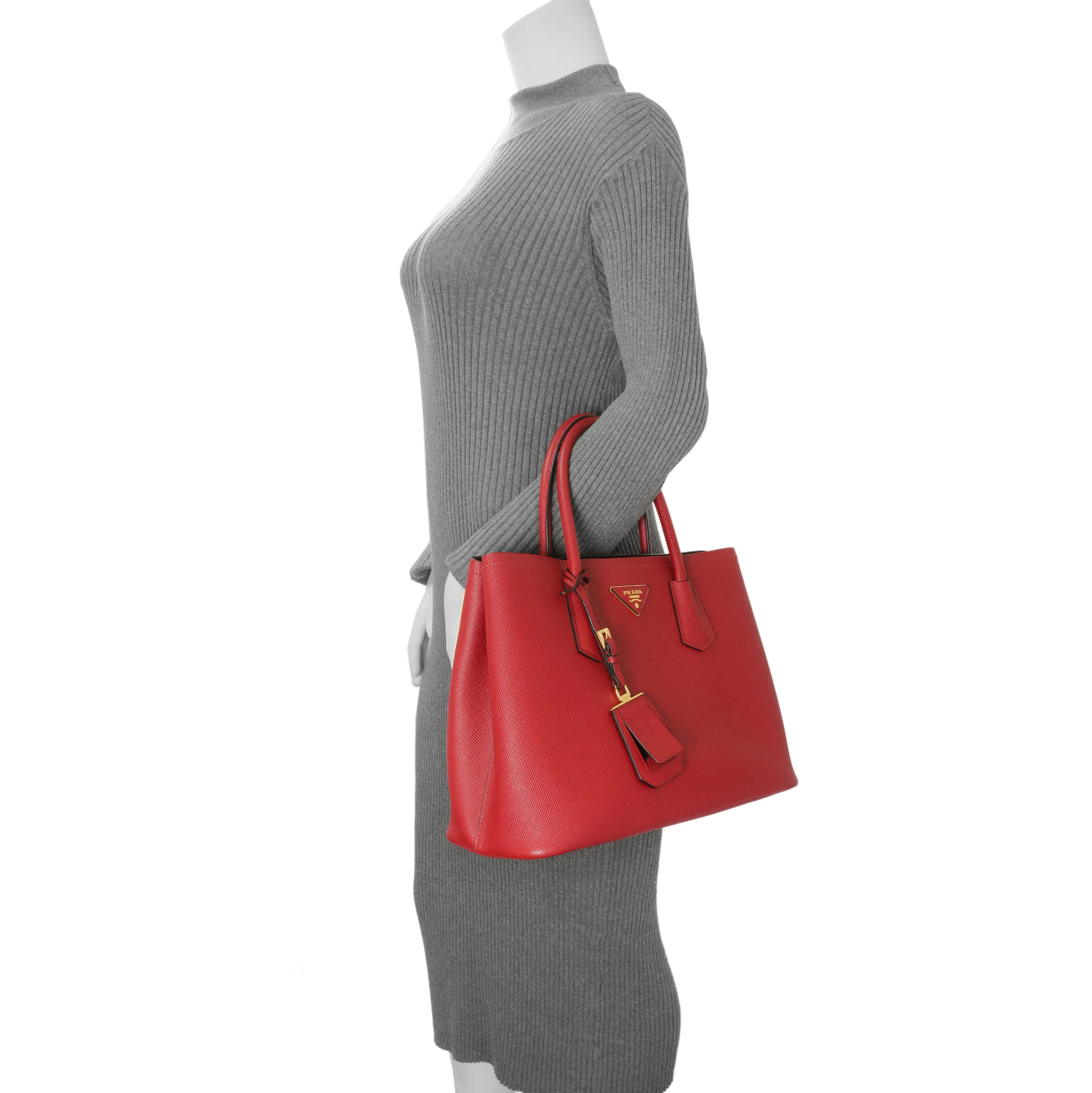 Prada Red Saffiano Medium Double Bag