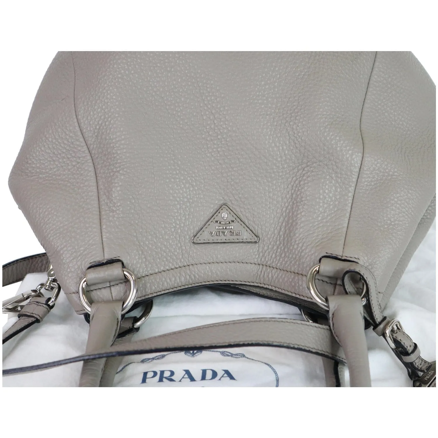 PRADA Vitello Daino Leather Tote Crossbody Bag Taupe BN2792