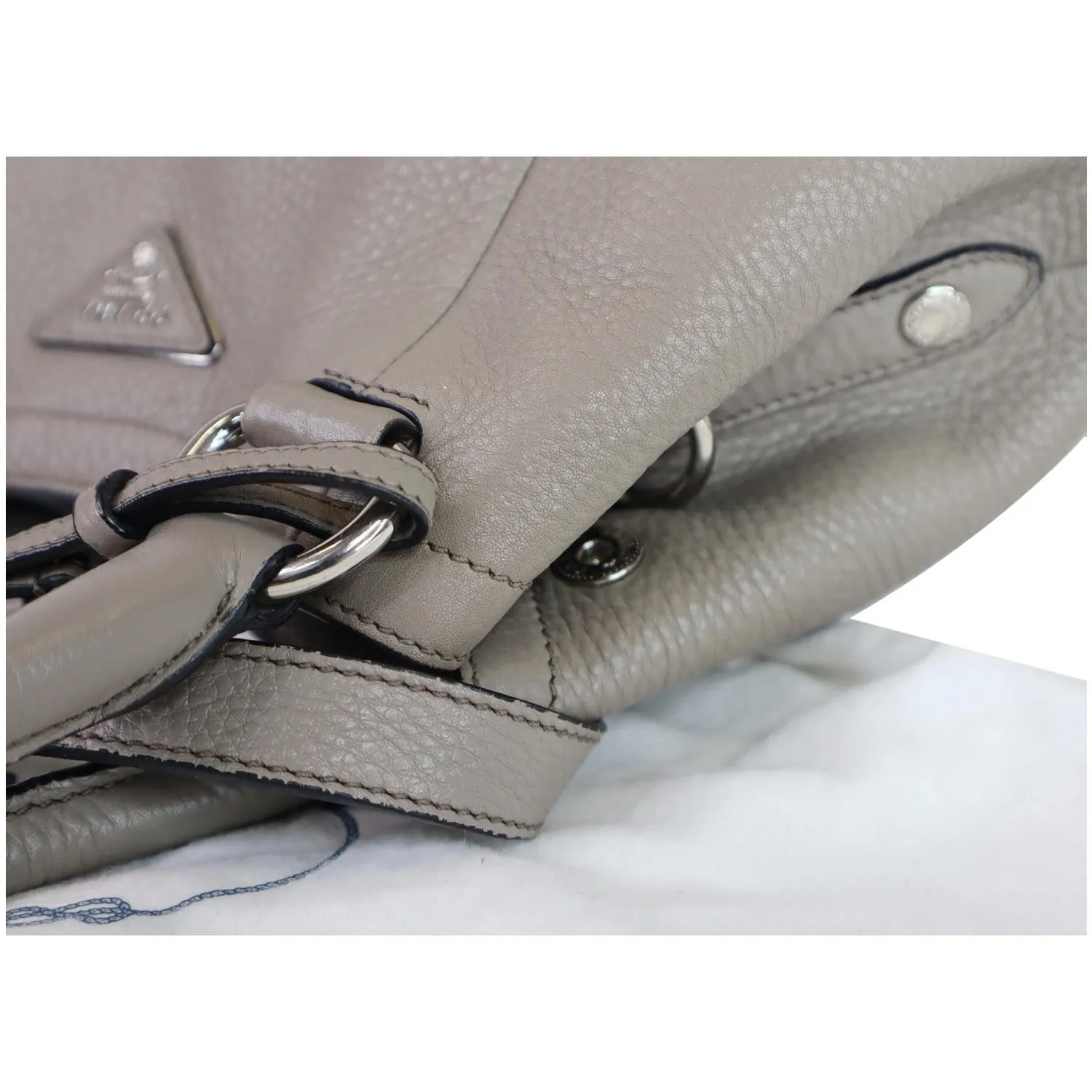 PRADA Vitello Daino Leather Tote Crossbody Bag Taupe BN2792