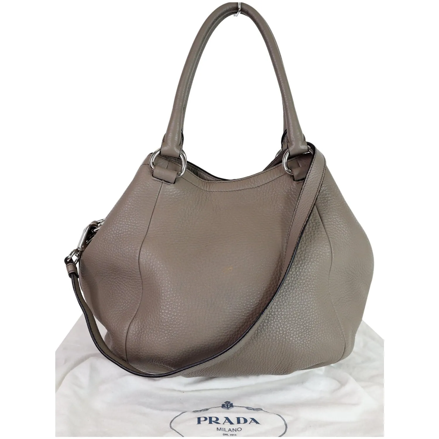 PRADA Vitello Daino Leather Tote Crossbody Bag Taupe BN2792