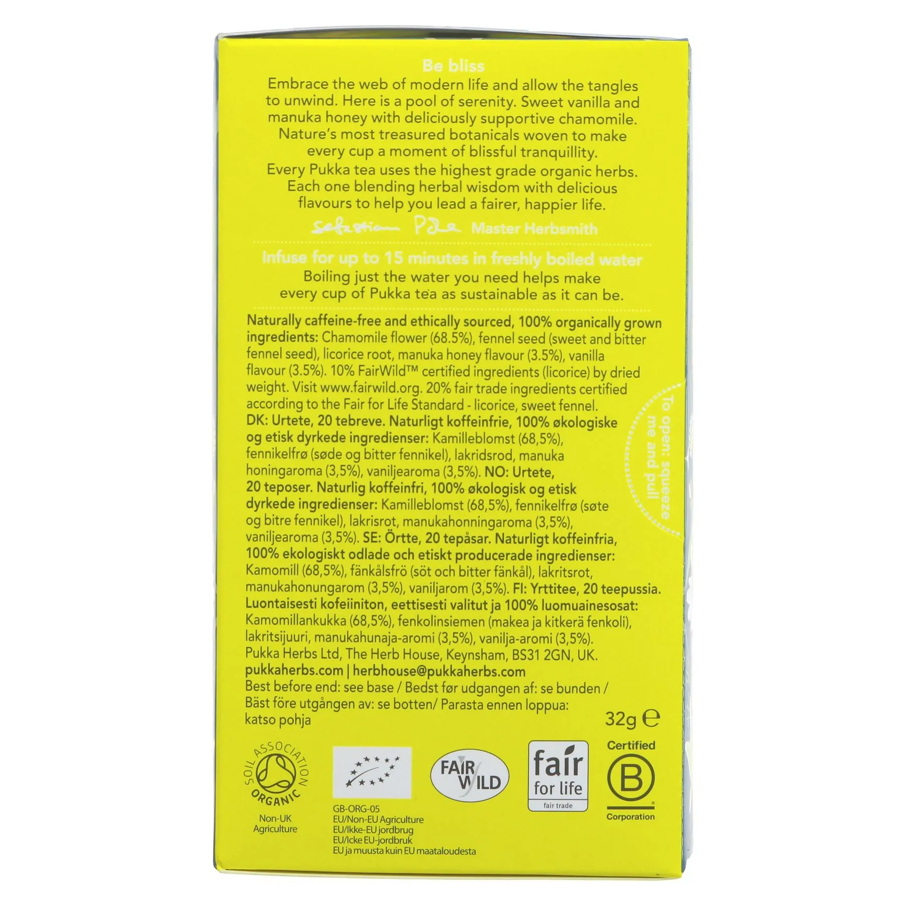 Pukka | Chamomile Vanilla Manuka Hon - Chamomile, Fennel, Licorice | 20 bags