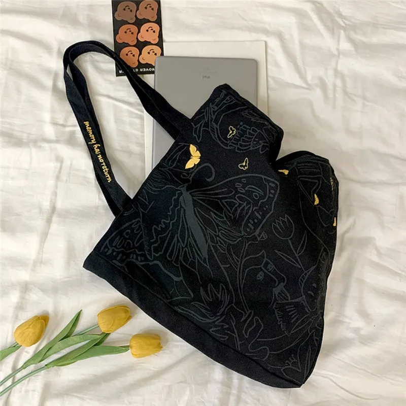 "BLACK BUTTERFLY EMBROIDERED CANVAS" BAG UB2418