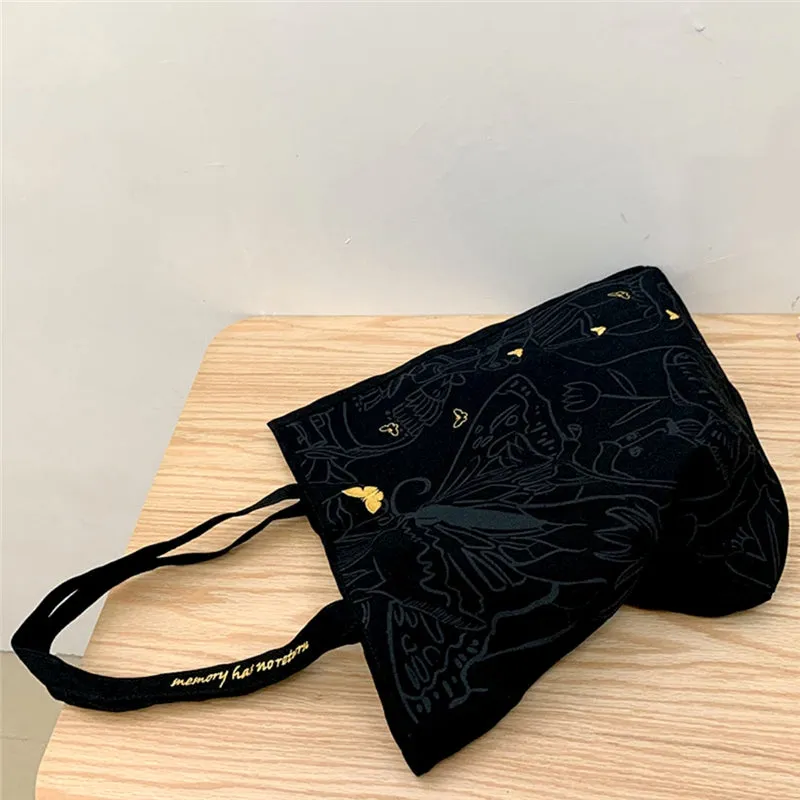 "BLACK BUTTERFLY EMBROIDERED CANVAS" BAG UB2418