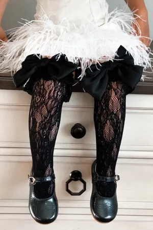 "Lola" Black Lace Satin Bow Socks
