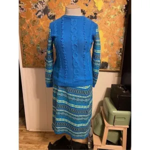 RARE NWT Hanna Andersson 100% Combed Cotton Turquoise Nordic Knit Skirt and Pull