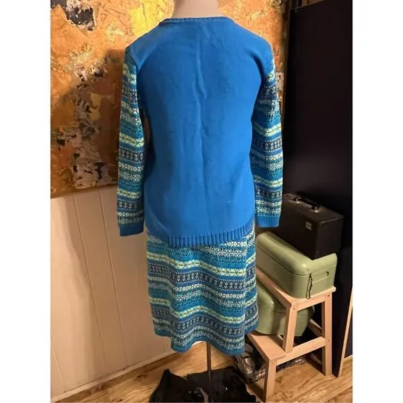 RARE NWT Hanna Andersson 100% Combed Cotton Turquoise Nordic Knit Skirt and Pull