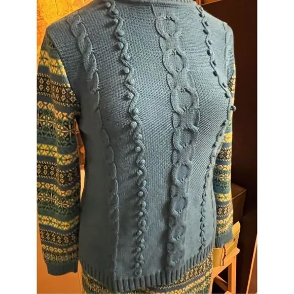 RARE NWT Hanna Andersson 100% Combed Cotton Turquoise Nordic Knit Skirt and Pull