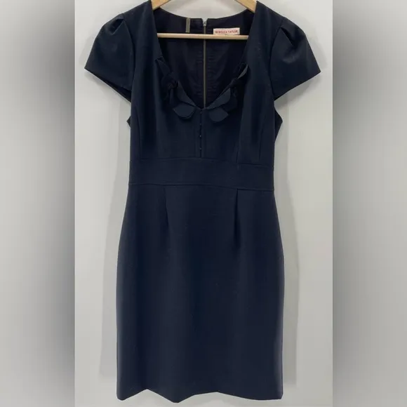 Rebecca Taylor Wool Blend Ruffle Front Tie Back Flattering Mini Dress Size 10