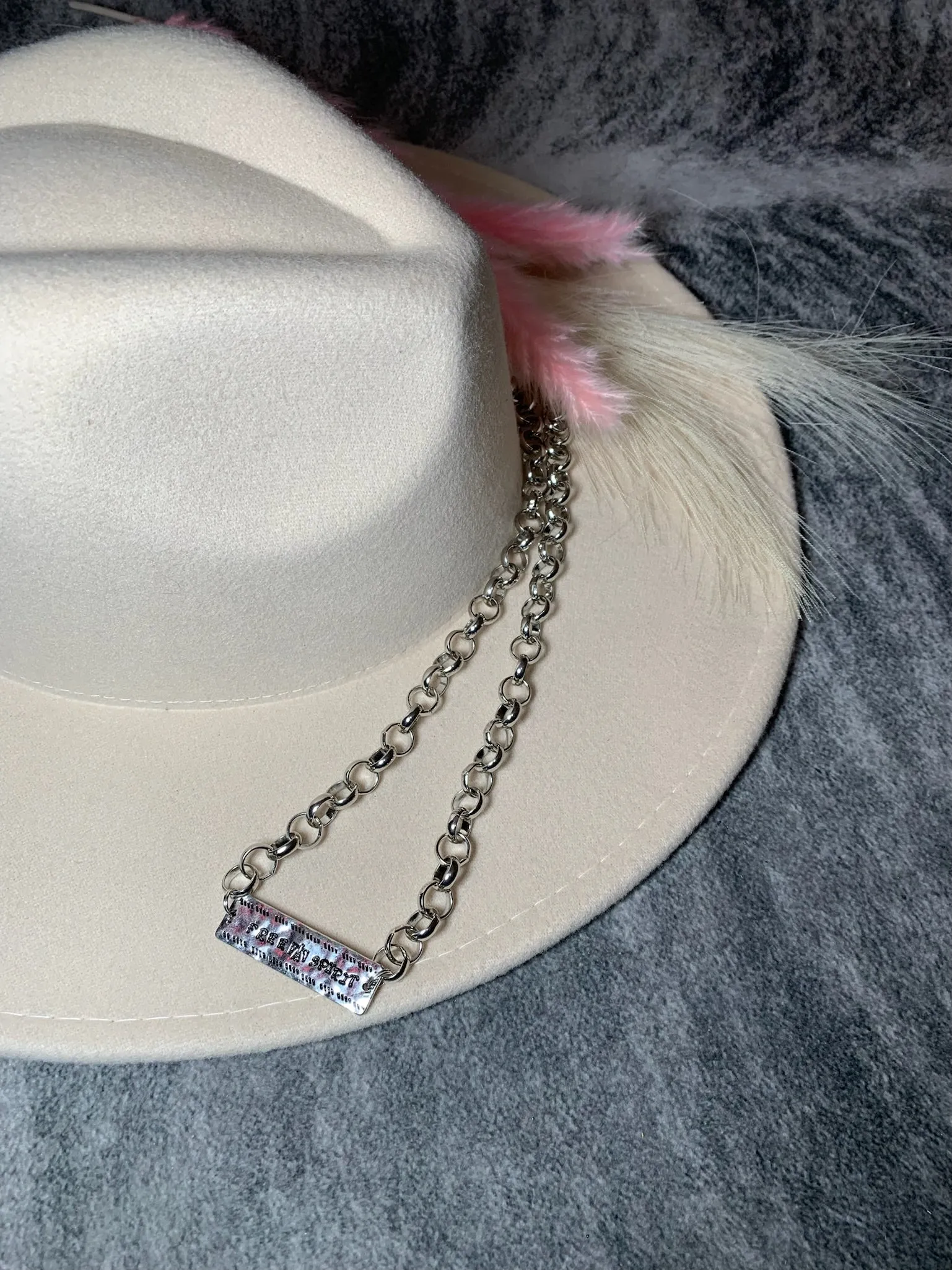 Rectangle Hammered Silver Necklace