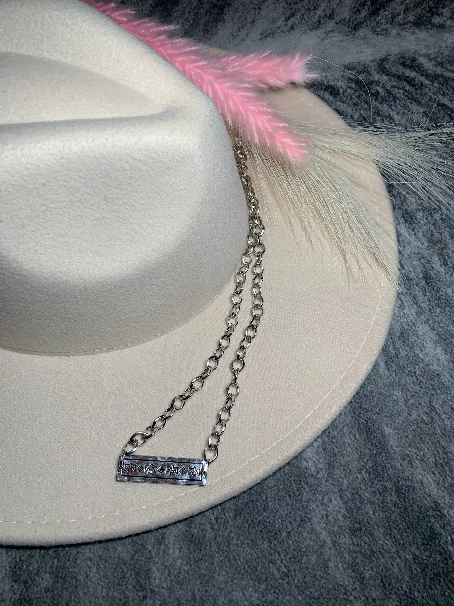 Rectangle Hammered Silver Necklace