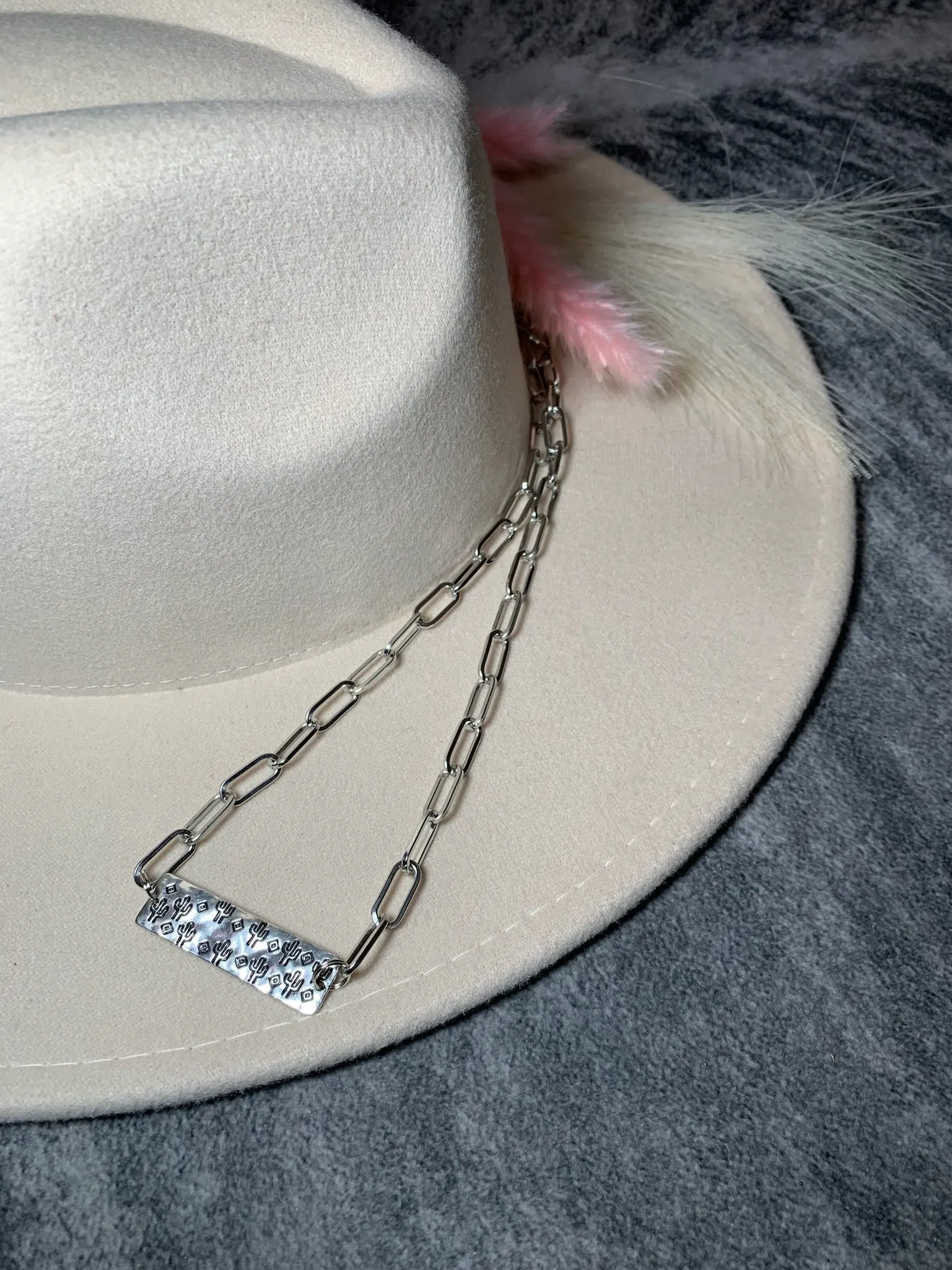 Rectangle Hammered Silver Necklace