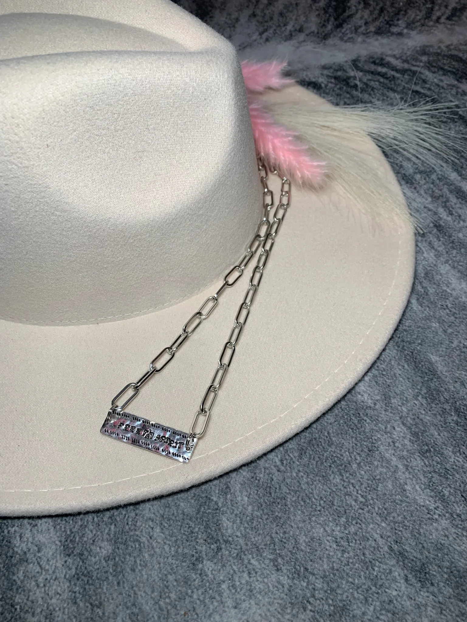 Rectangle Hammered Silver Necklace
