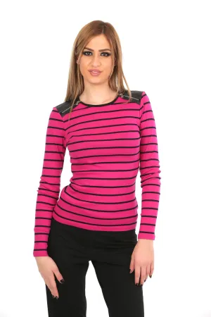 RL Women's Plus Striped Zip-Shoulder Shirt Top
